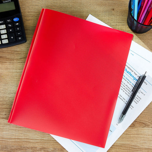 PPKVUFD 2-Pocket 3-Prong Plastic Folder, 1 Pack, Red, 3-Hole Binders with Brads and Pockets, File Folder with Fasteners, Folder with Pockets, Two Pocket Folder(01-Red)