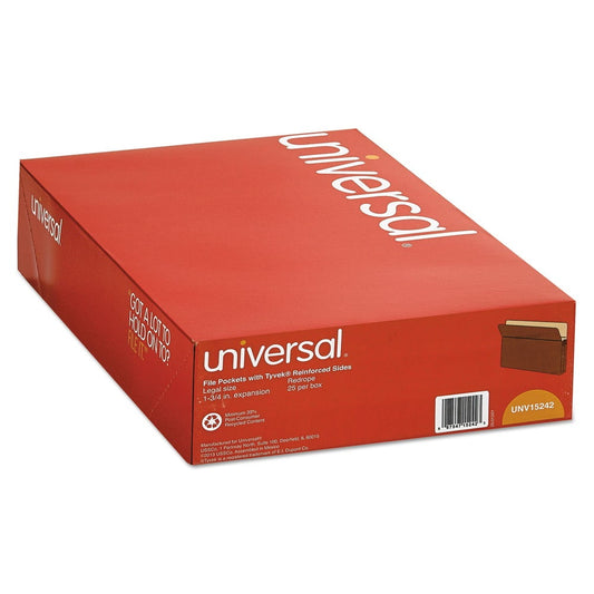 Universal File Pocket 1 3/4" Expansion Red Rope Legal Holds 8 1/2"H x 14"W 25/Bx (UNV15242)
