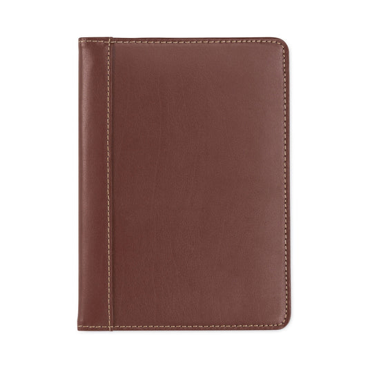 Samsill Contrast Stitch Leather Padfolio, 6 1/4w X 8 3/4h, Open Style, Brown