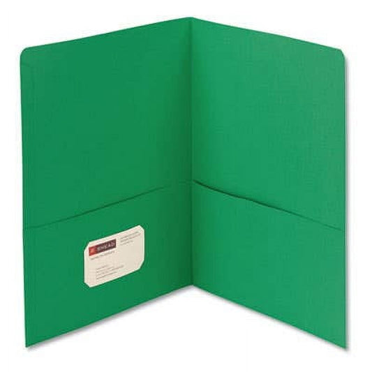Smead 2-Pocket Folders Letter - 8 1/2" x 11" Sheet Size - 100 Sheet Capacity - Folder - 2 Pocket(s) - 11 pt. Folder Thickness - Leatherette - Green - 1.76 oz - Recycled - 25 / Box