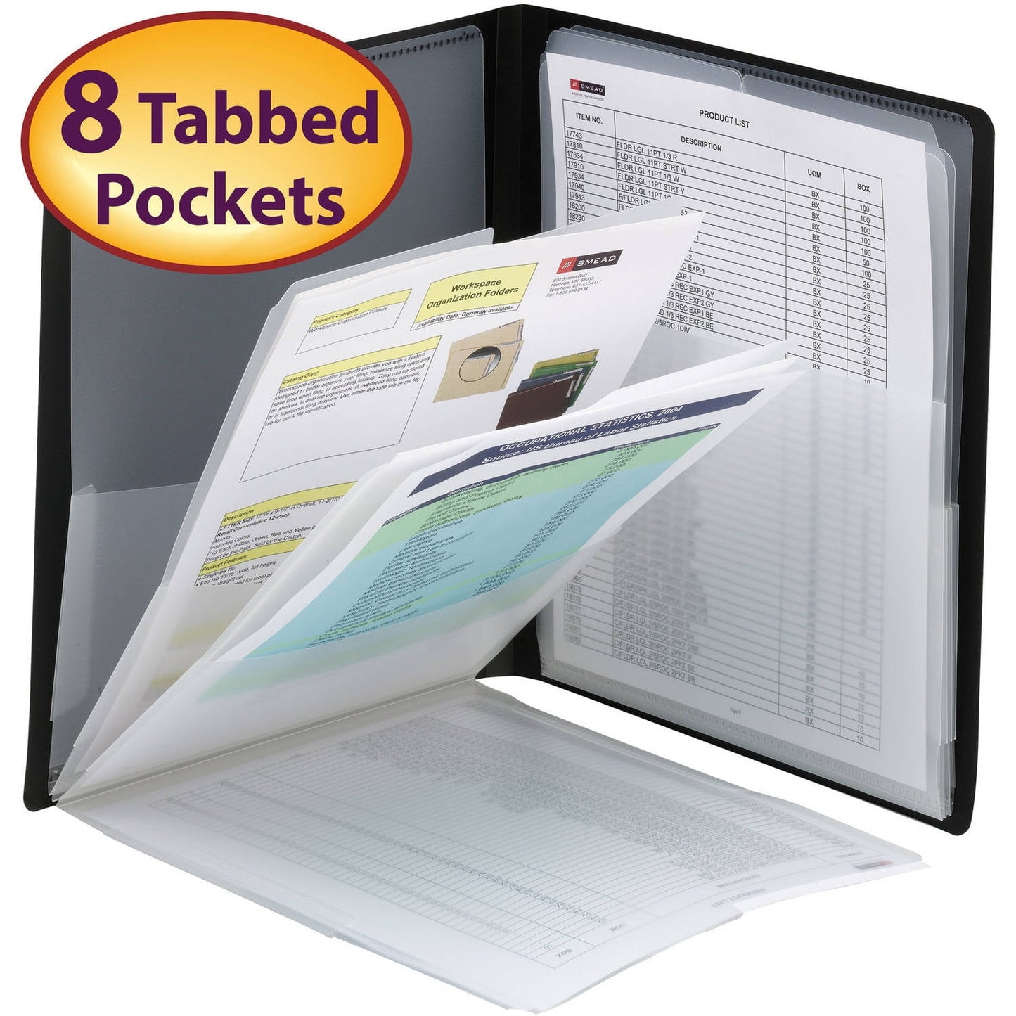 Smead Organized Up® Multi Pocket Organizer, Eight Pockets, Letter Size, Black (87722)