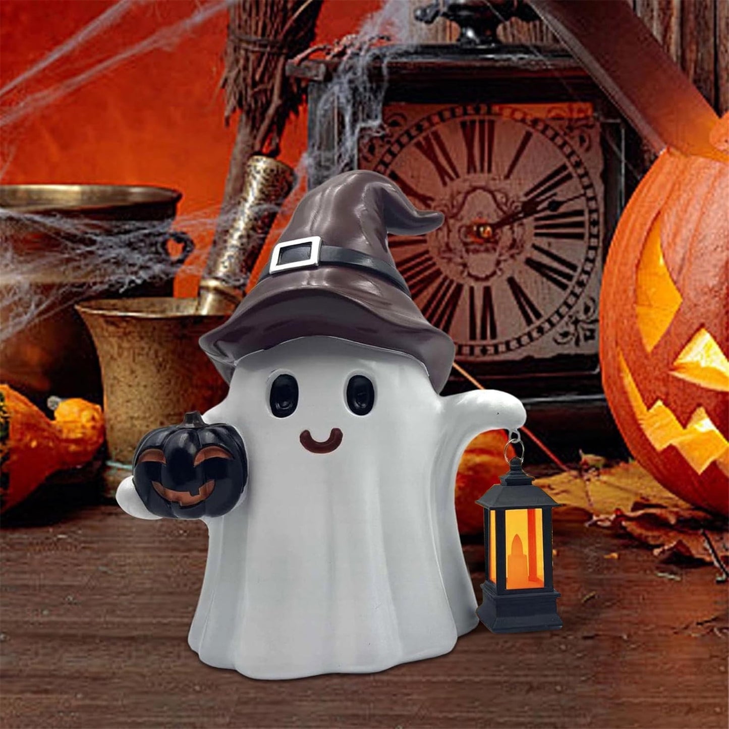 Halloween Skeleton Swing Decoration with Ghost Cat | Resin Garden Statue 3.15in | Outdoor Halloween Decor, Patio & Porch Hanging Ornament