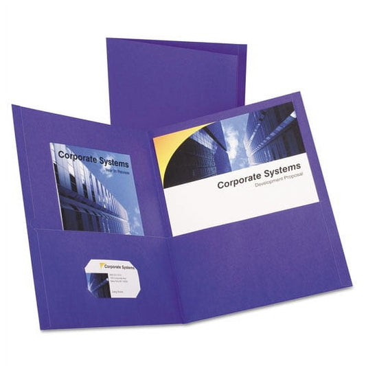 Twin-Pocket Folder, Embossed Leather Grain Paper, 0.5" Capacity, 11 X 8.5, Purple, 25/box | Bundle of 2 Boxes