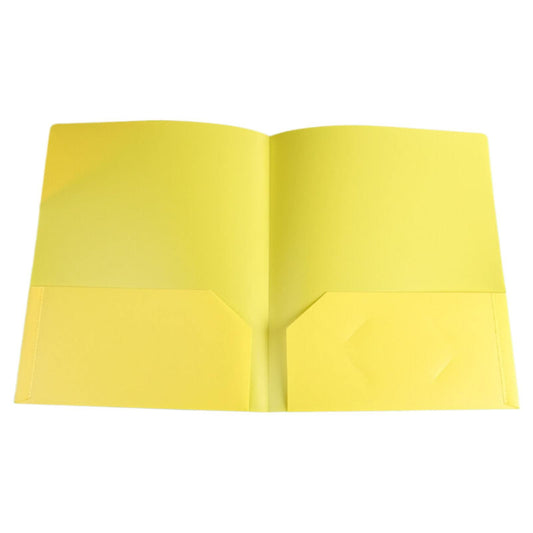 Two Pocket Plastic Folders with Pockets, Heavy Duty Colored 2 Pocket Plastic Folders with 1 Business Card Slot for School, Home, and Work, Back to School Supplies (Yellow) 9.45x11.73"