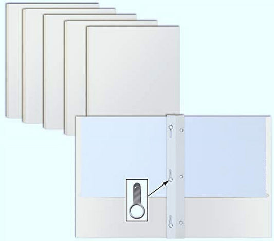 White Paper 2 Pocket Folders with Prongs, 50 Pack, by Better Office Products, Matte Texture, Letter Size Paper Folders, 50 Pack, with 3 Metal Prong Fastener Clips, White