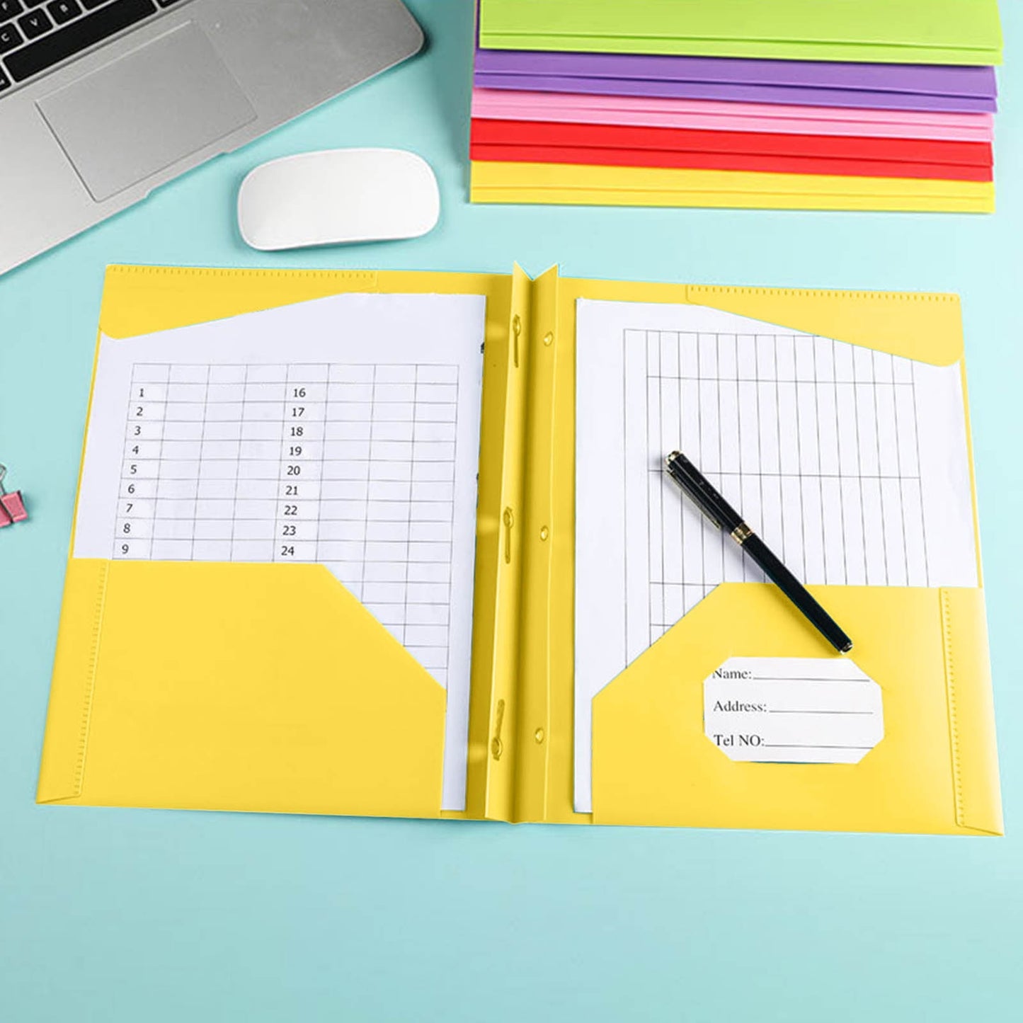 Yoloke Plastic Folders with Pockets and Prongs, Two Pocket Folder with Brads, 3 Prong Folders with Pockets for Letter Size Sheets