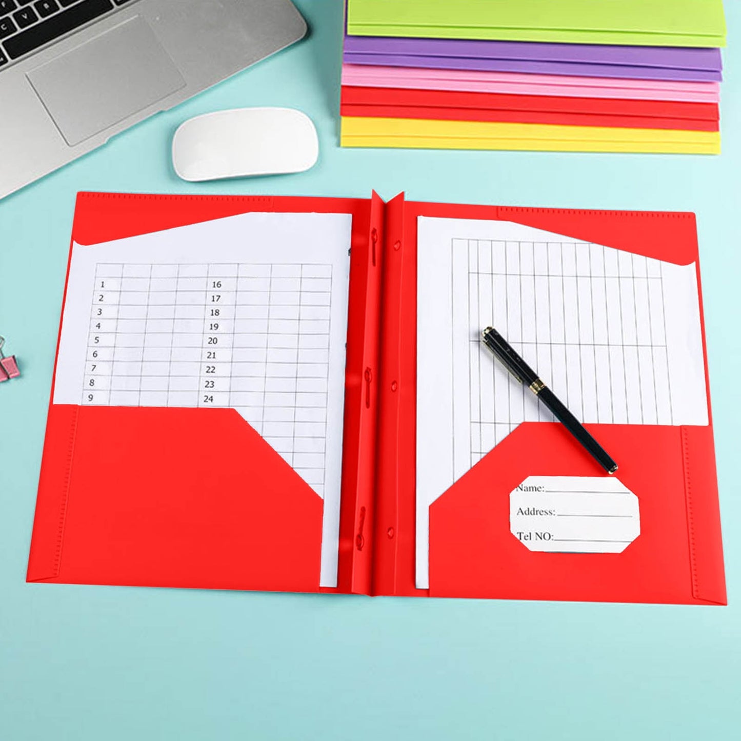 Yoloke Plastic Folders with Pockets and Prongs, Two Pocket Folder with Brads, 3 Prong Folders with Pockets for Letter Size Sheets
