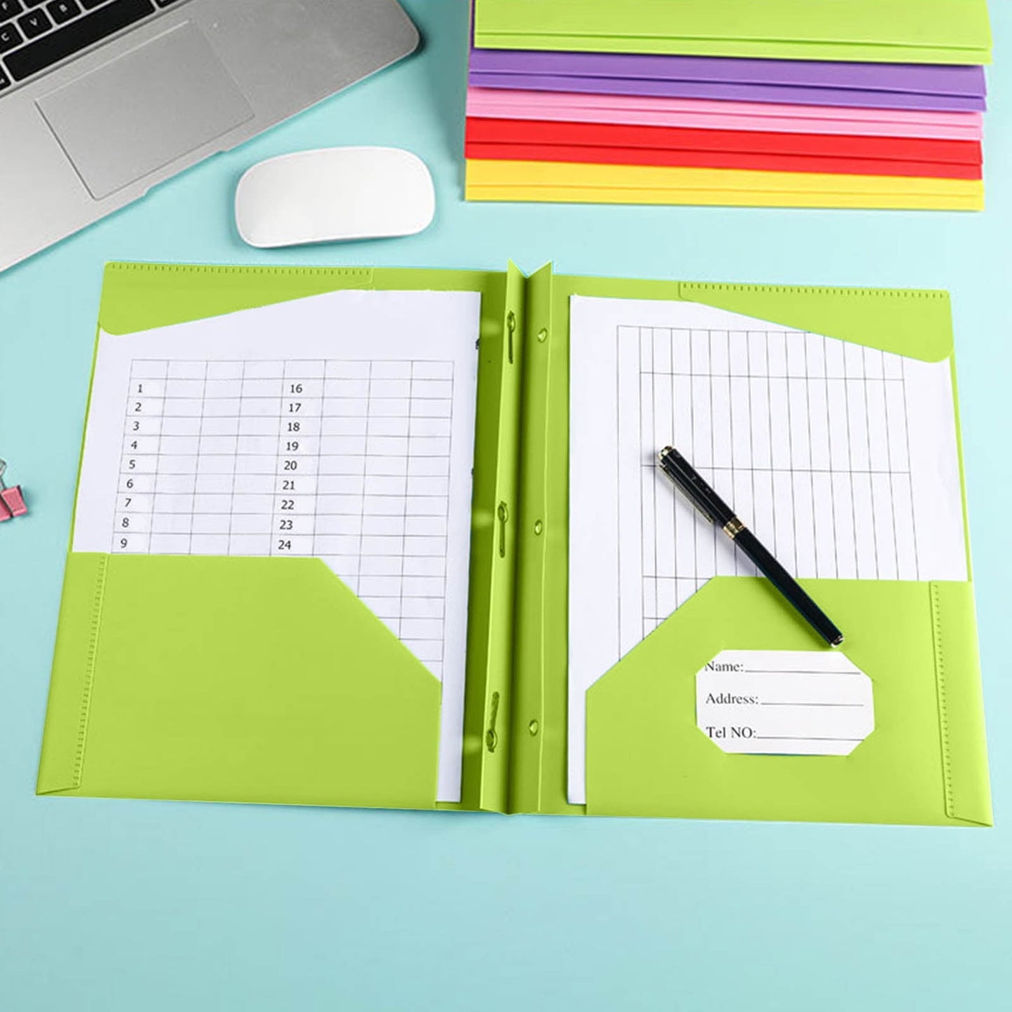 Yoloke Plastic Folders with Pockets and Prongs, Two Pocket Folder with Brads, 3 Prong Folders with Pockets for Letter Size Sheets
