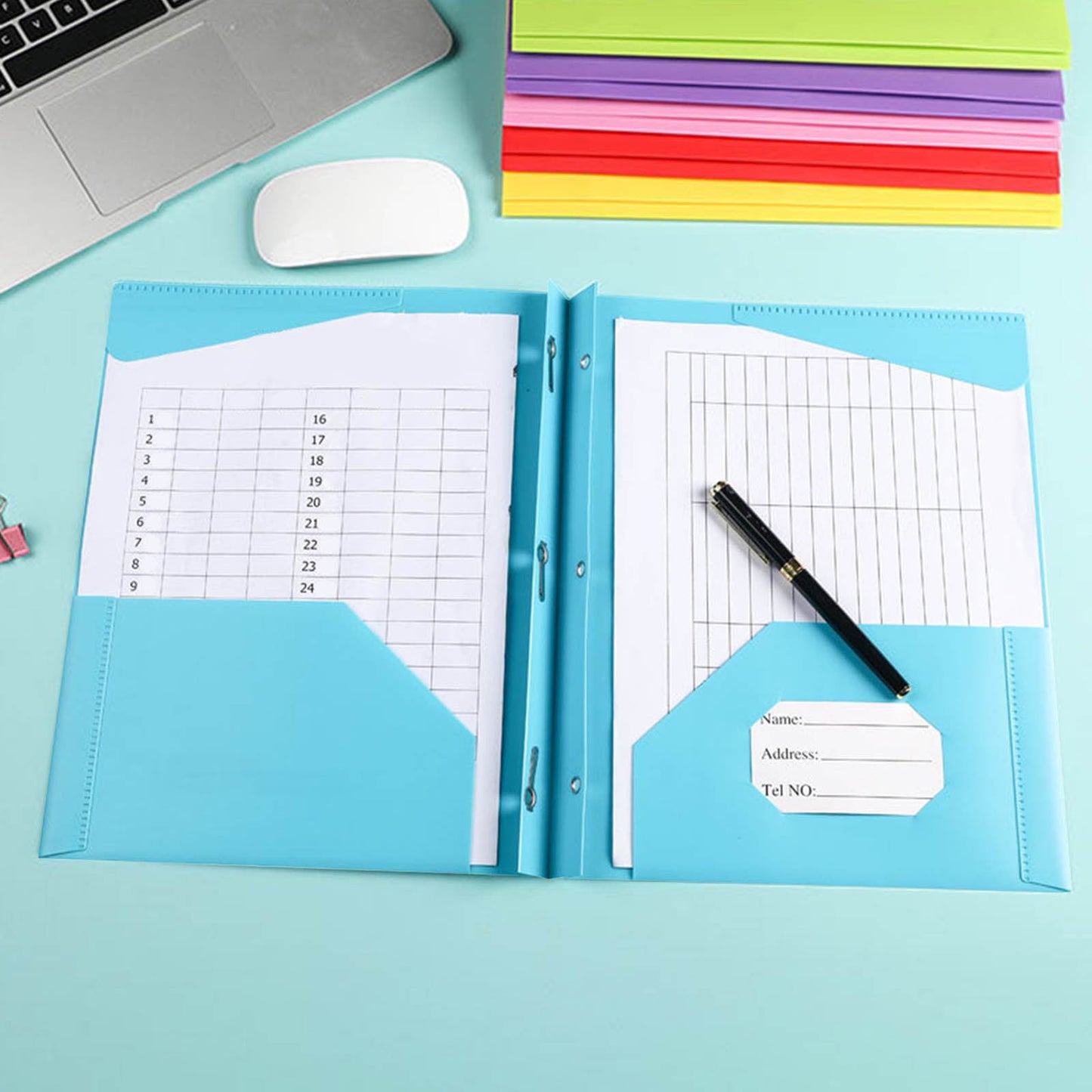 Yoloke Plastic Folders with Pockets and Prongs, Two Pocket Folder with Brads, 3 Prong Folders with Pockets for Letter Size Sheets