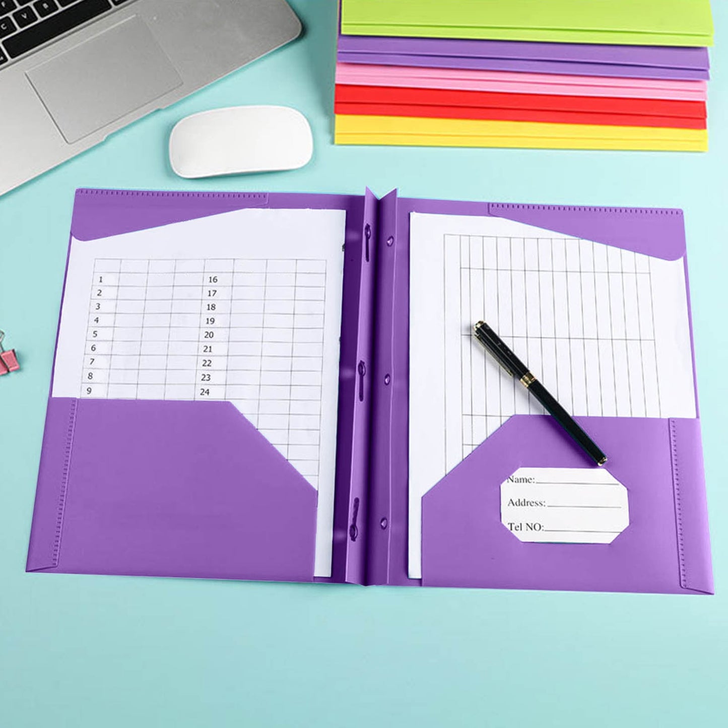 Yoloke Plastic Folders with Pockets and Prongs, Two Pocket Folder with Brads, 3 Prong Folders with Pockets for Letter Size Sheets