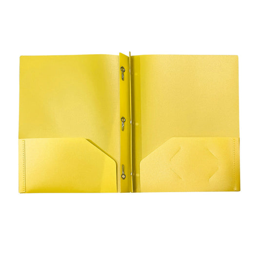 ZTTD 1Pc Pocket Folders with Brads, Poly Folder with Brads, Plastic Solid Colored Folder with Pocket and Prong, 3 Brad Plastic Pocket Folder for Letter Size Paper, Yellow