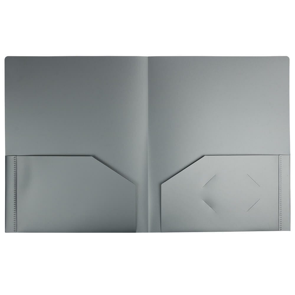 JAM Paper Heavy Duty Plastic 2 Pocket Extra Tough School Folders, Silver, Bulk 48/Pack