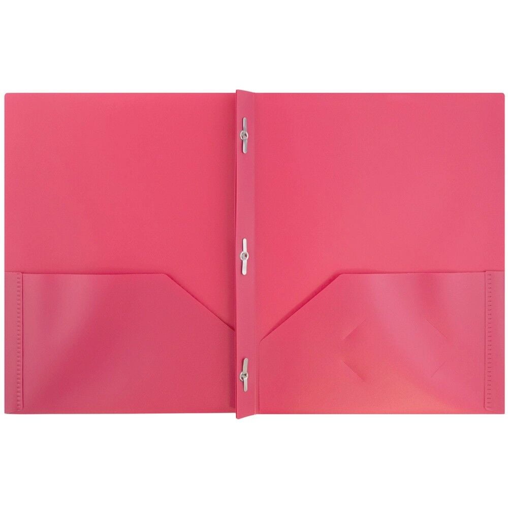 JAM Paper Plastic 2 Pocket POP Folders with Prongs Fastener Clasps, Assorted Primary Colors, Bulk 48/Pack