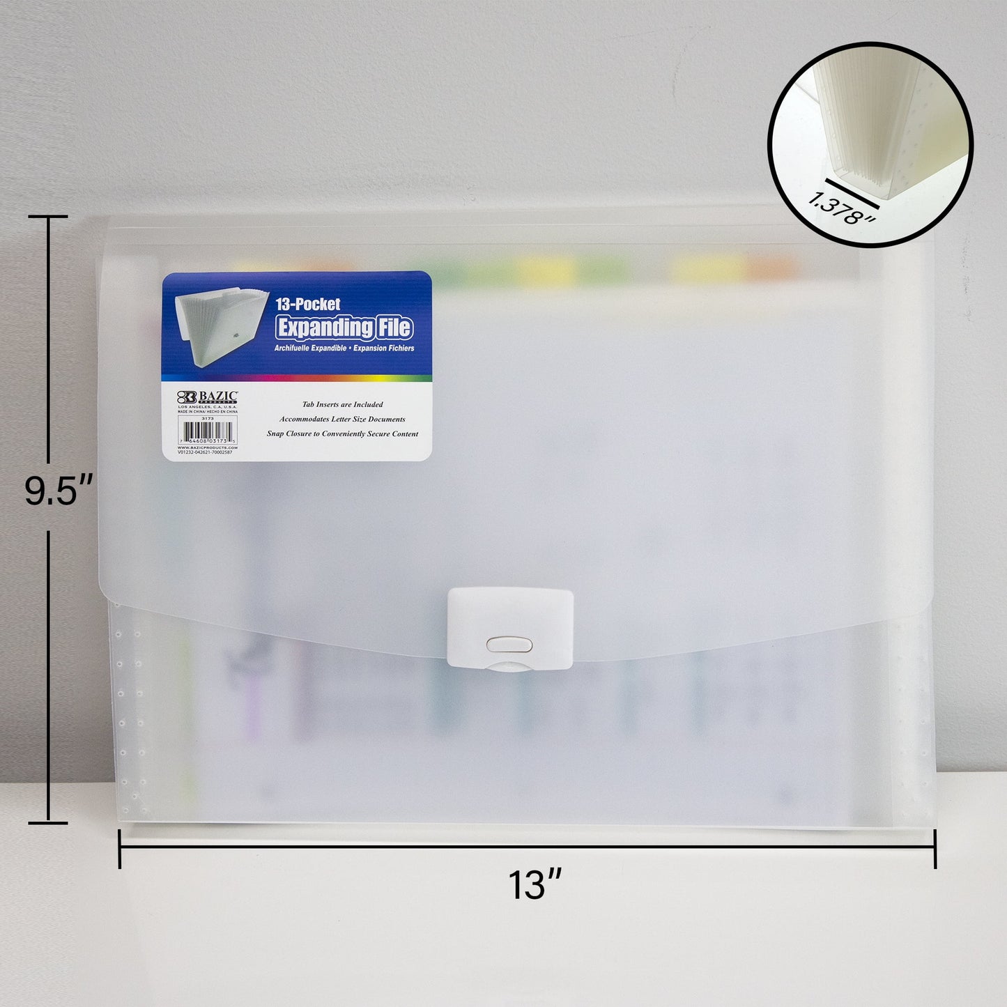 BAZIC Expanding File Folder 13 Pockets Color Tab, Document Envelopes, 2-Pack