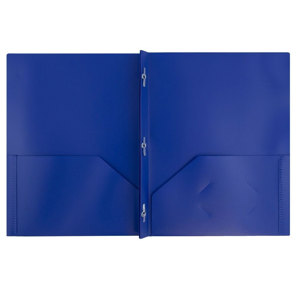 JAM Paper Plastic 2 Pocket POP Folders with Prongs Fastener Clasps, Dark Blue, Bulk 48/Pack