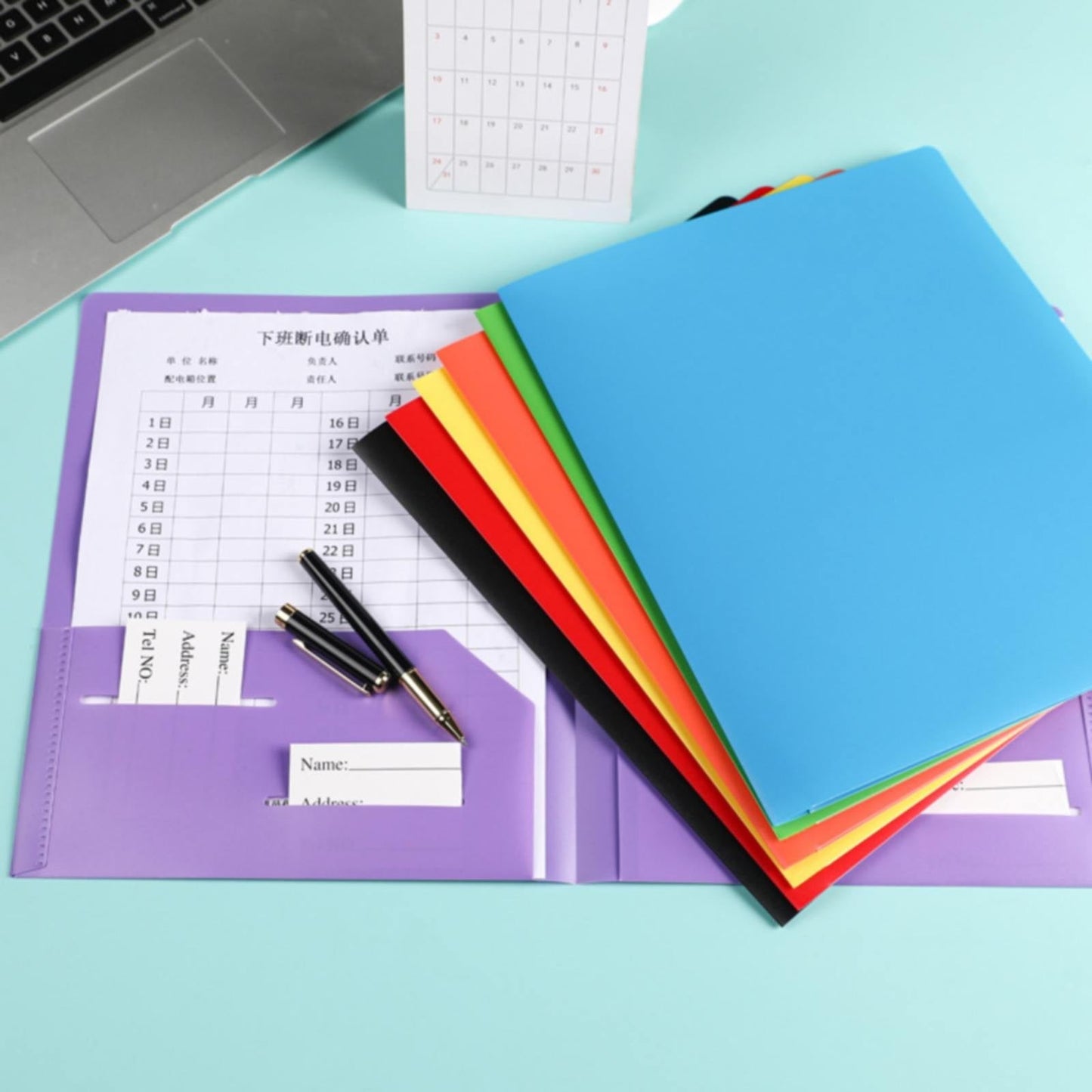 ZXNWN 2-Pocket Paper Folder, Plastic Folders, Black Plastic Poly Folders with Prongs for School Office, Letter Size