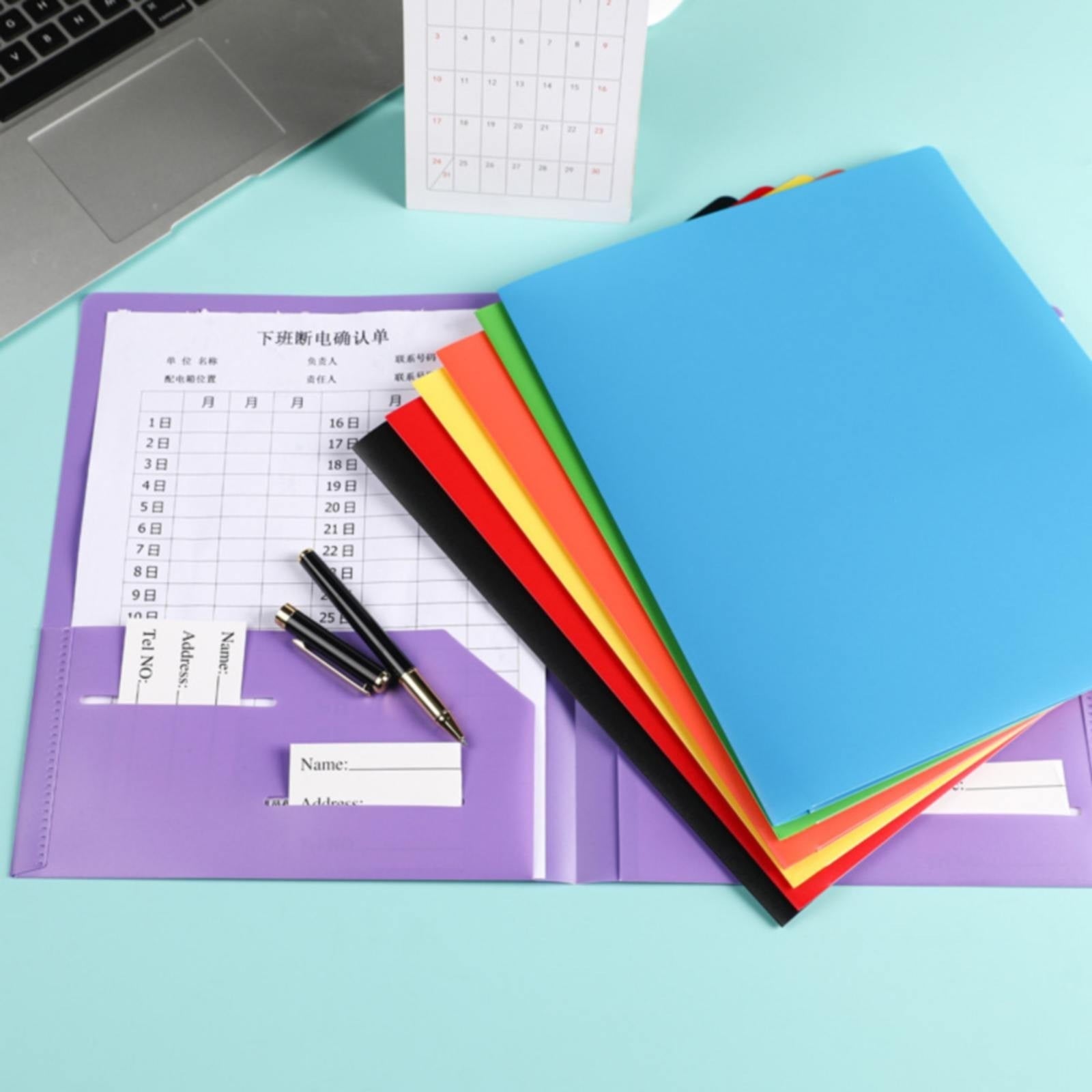 ZXNWN 2-Pocket Paper Folder, Plastic Folders, Black Plastic Poly Folders with Prongs for School Office, Letter Size