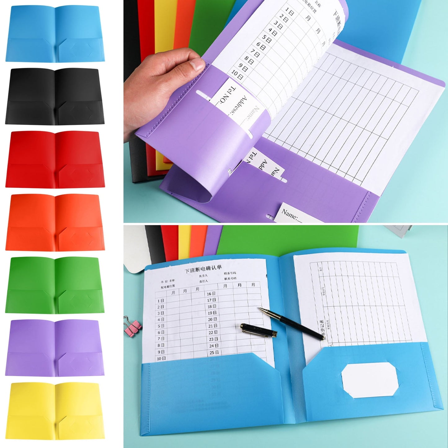 Lilixerw Folders with Pockets,Heavy Duty Pockets Folders with Business Slot,Fit Letter Size Documents Folders,for School Office Teacher