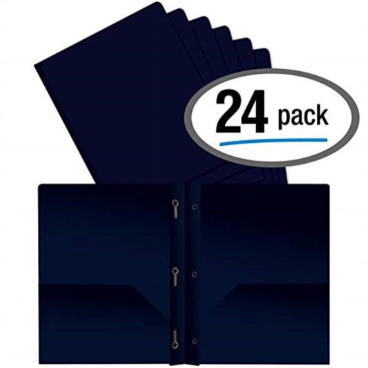 better office products blue plastic 2 pocket folders with prongs, heavyweight, letter size poly folders, 24 pack, with 3 metal prongs fastener clips, blue