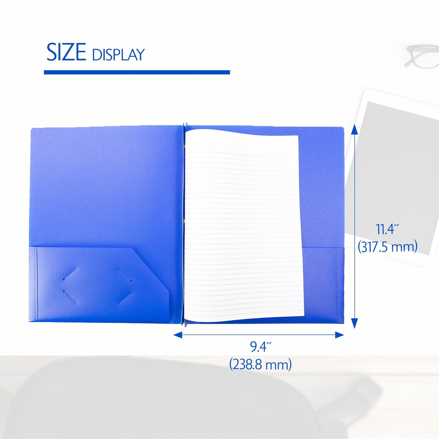 BAZIC 2 Pockets Poly Folder, 3 Prong Fastener Clip, Blue Color, 5-Pack