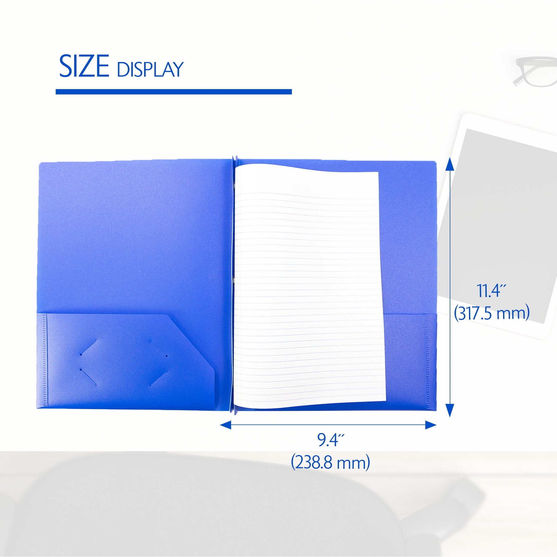 BAZIC 2 Pockets Poly Folder, 3 Prong Fastener Clip, Blue Color, 5-Pack