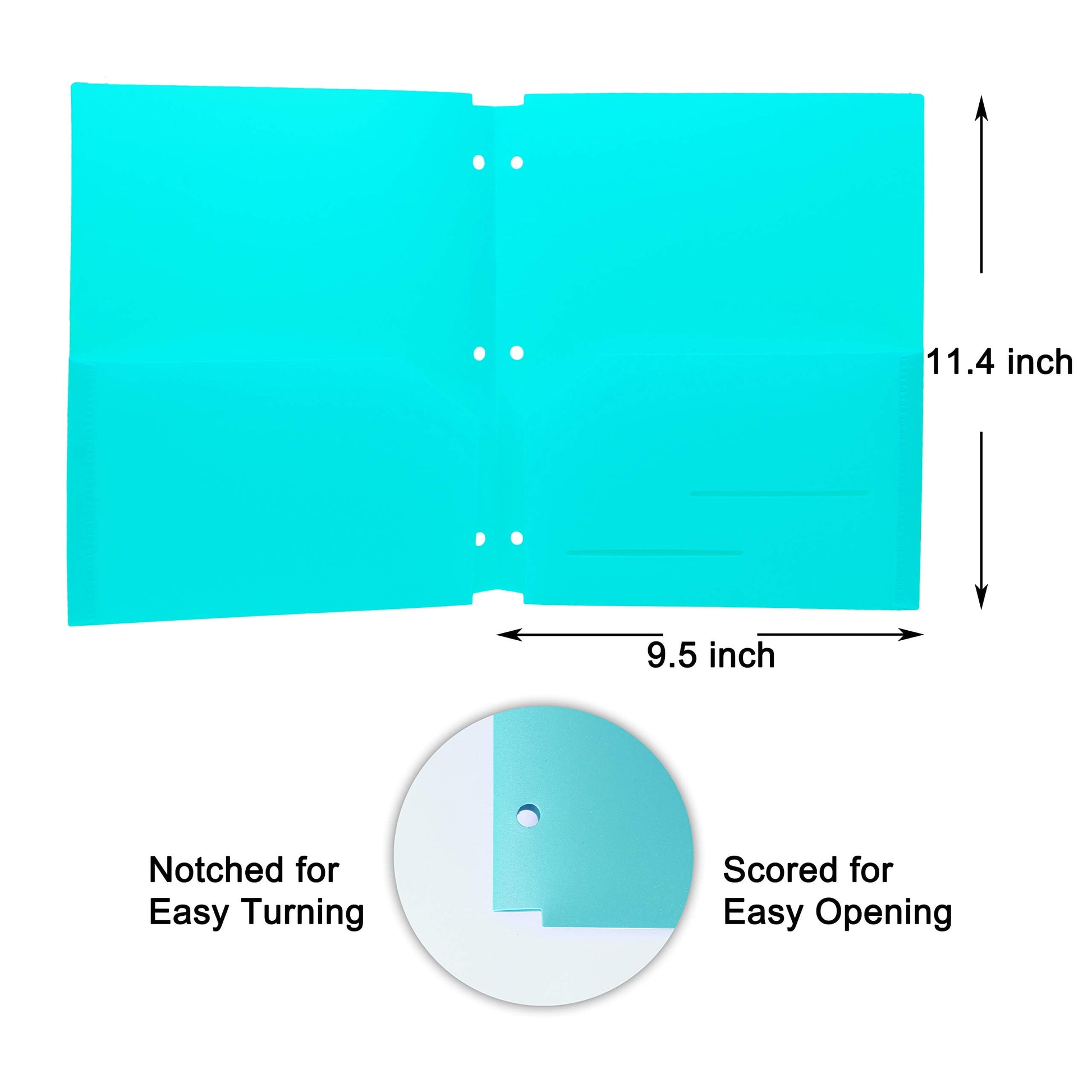 Youngever Heavy Duty Plastic Letter Size File Folders, 9.5 x 11.4 in, 6 Pack, 2 Pocket Folders with Notches, Moisture Resistant