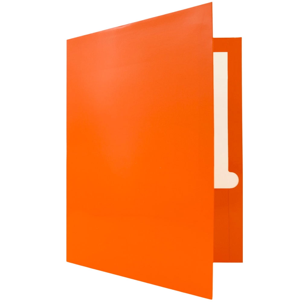 JAM Paper Glossy Two Pocket Folders, Orange, 6 per Pack