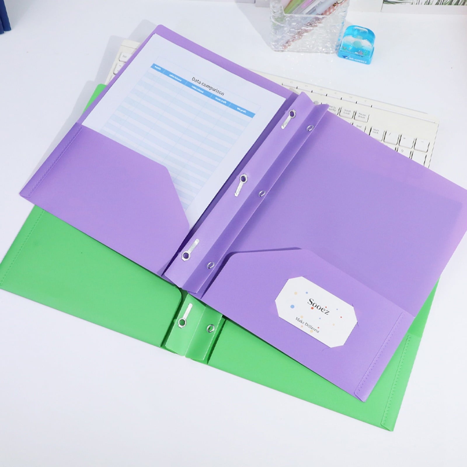 ZXNWN Plastic Pocket Folders with Brad Folder, 2 Pocket Plastic Folders, Heavy Duty Plastic Pockets Folders with Brads, olored Plastic Folders with Clasp for School Office,Green