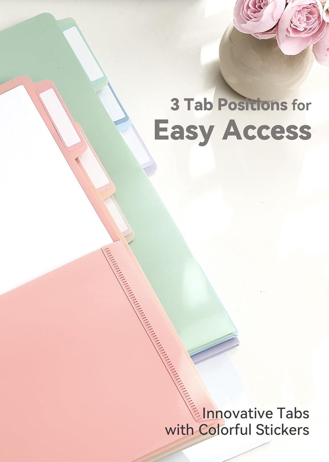 MetalM Plastic Folders with Pockets, 6 Pack Purple Folders for School, Unique 1/3 Cut Tabs with Colorful Labels, Letter Size