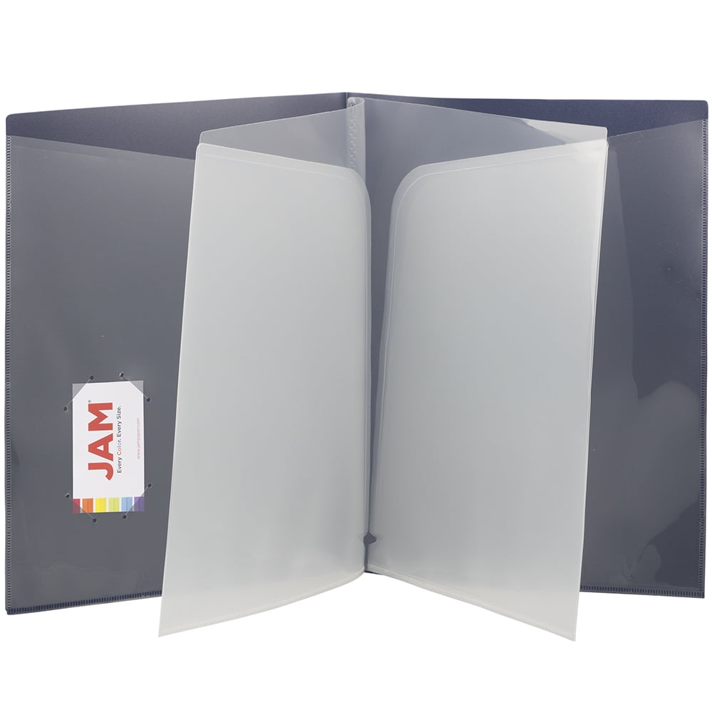 JAM Paper Heavy Duty Plastic Multi High Pocket Folders, 6 Pocket Organizer, Navy, 20/Pack