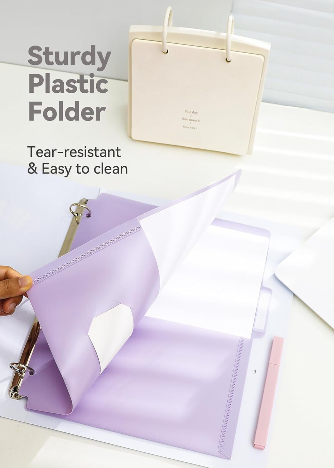 MetalM Plastic Folders with Pockets, 6 Pack Purple Folders for School, Unique 1/3 Cut Tabs with Colorful Labels, Letter Size