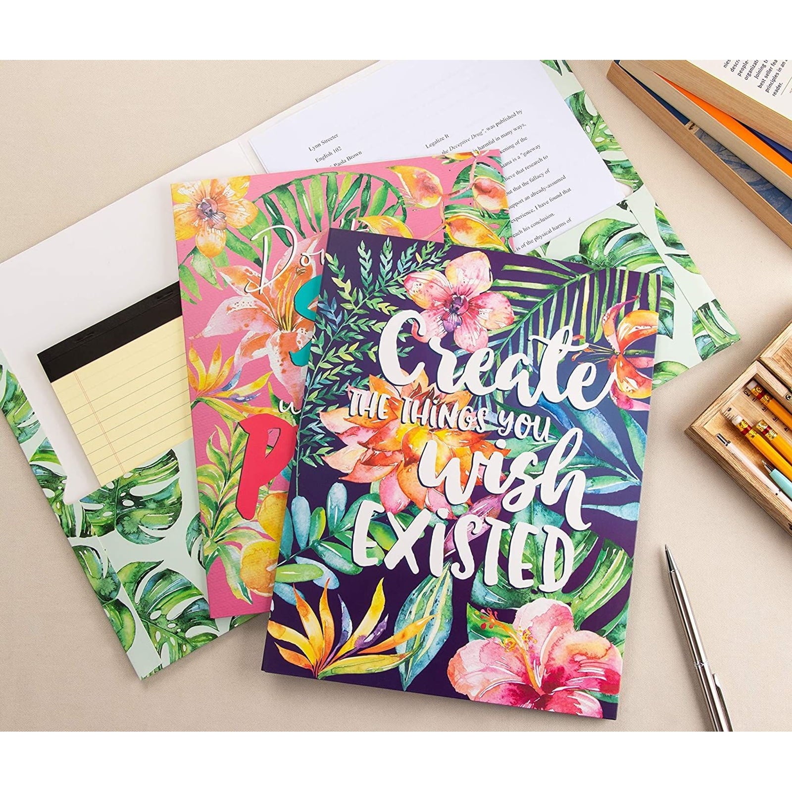 Tropical Pocket Folders with Motivational Quotes (12 x 9.25 In, 12 Pack)