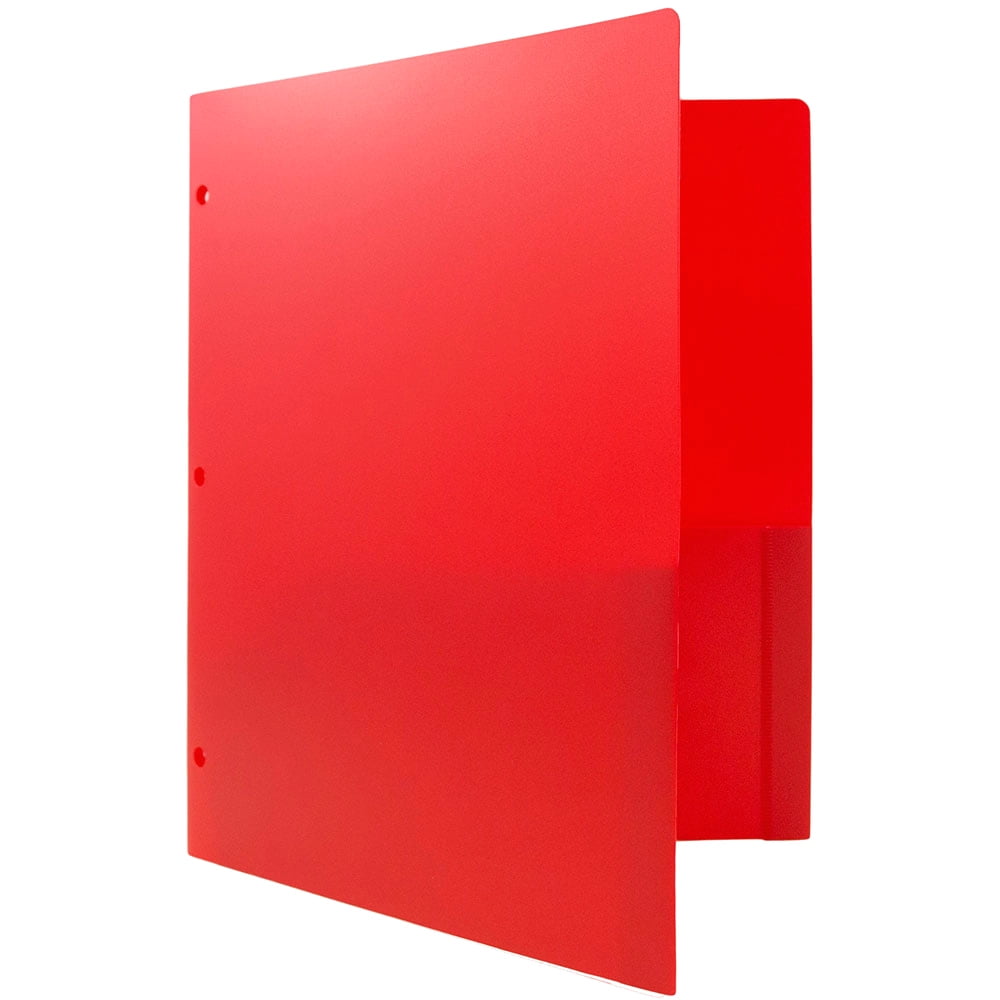 JAM Paper Heavy Duty Plastic 3 Hole Punch School Folders with Pockets, Red, 6/Pack