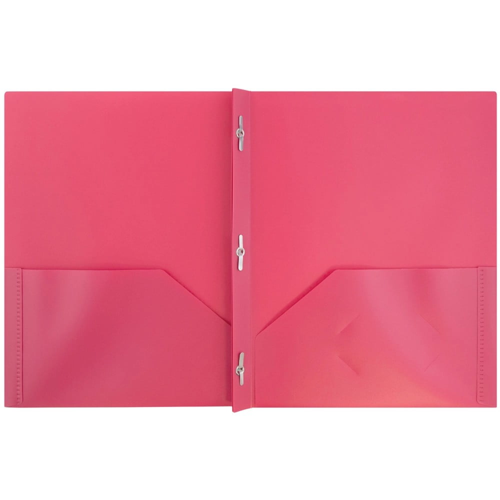 BETTER THAN BASIC Plastic 2 Pocket School Folders with Metal Prongs Fastener Clasps, Assorted Rainbow Primary Colors, 6/Pack