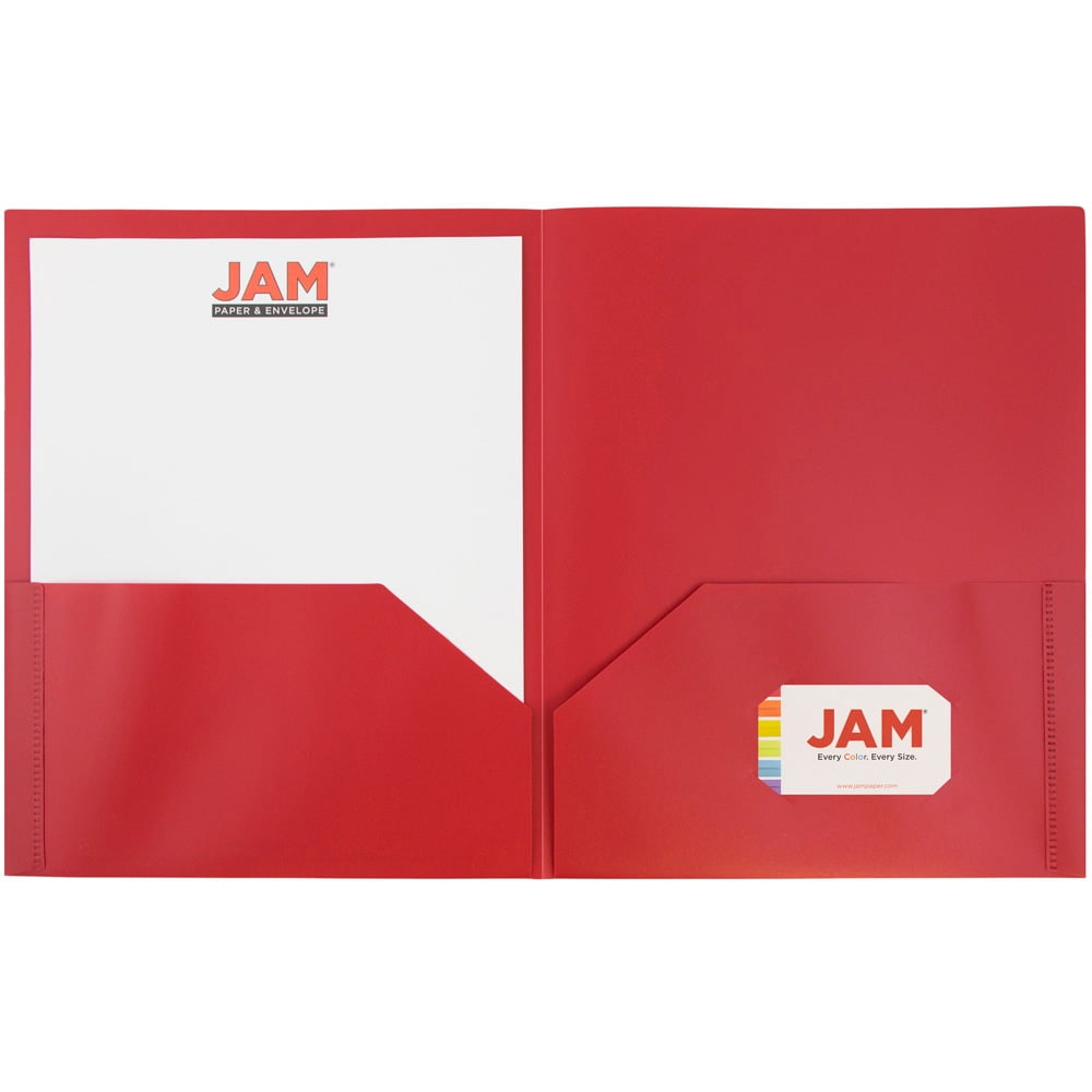 JAM Paper Plastic 2 Pocket School POP Folders, Red, 6 per Pack