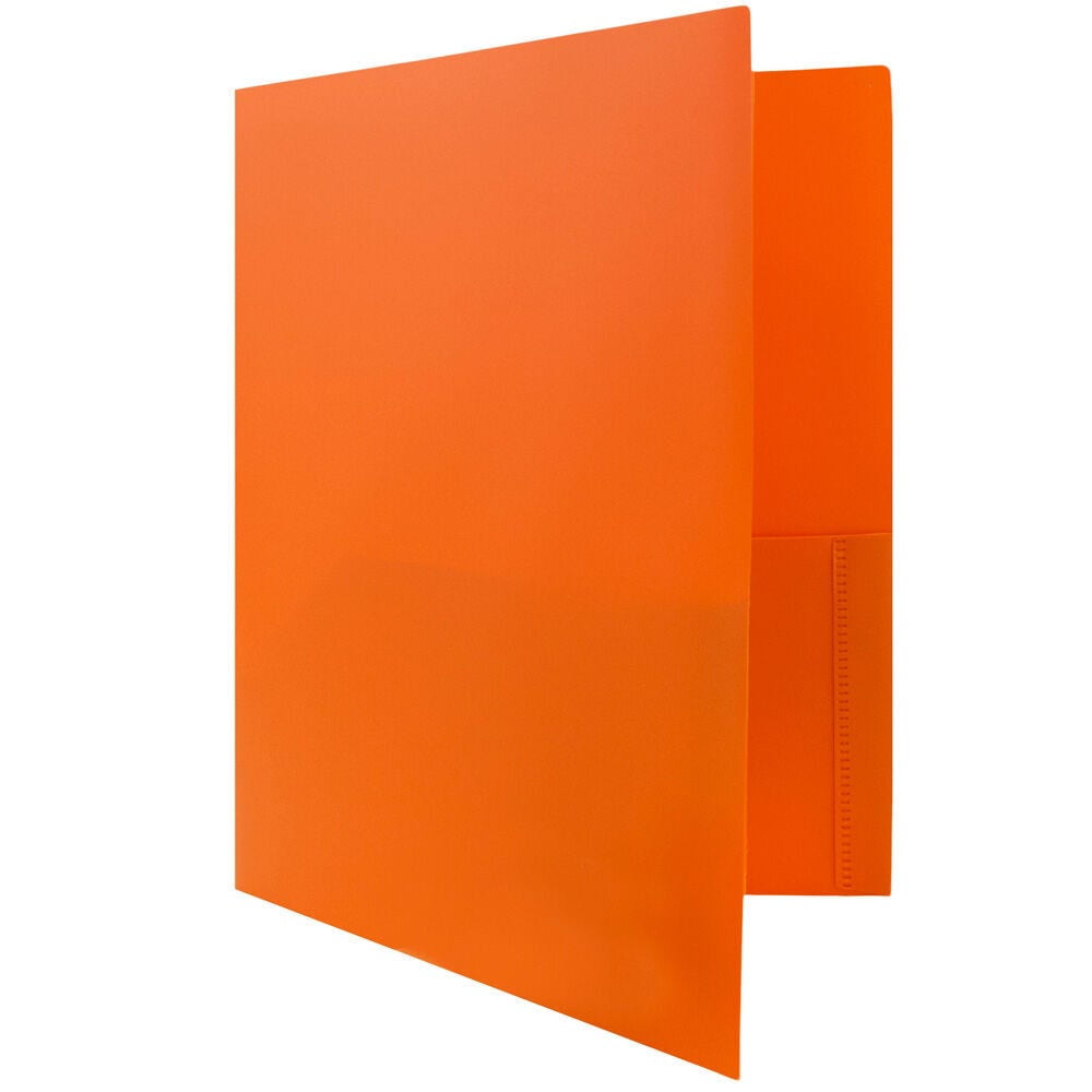 JAM Paper Plastic 2 Pocket POP Folders, School Folders, Orange, Bulk 144/Box
