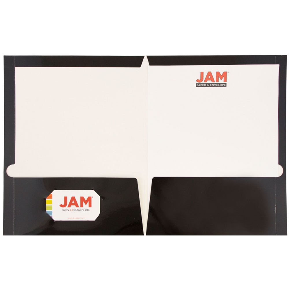 JAM Paper Glossy Two Pocket Folders, Black, 100/Pack