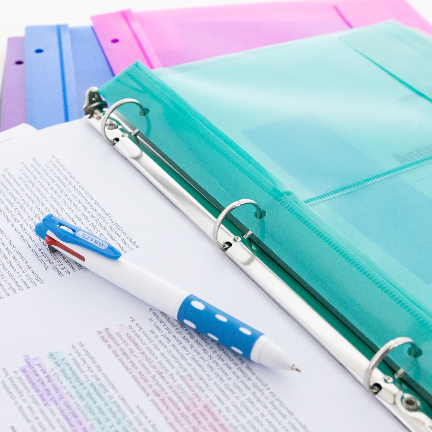 BAZIC Poly Envelope Binder Pocket Folder, 3 Hole Punched, Clear Letter A4 Size Document Folder (5/Pack), 1-Pack