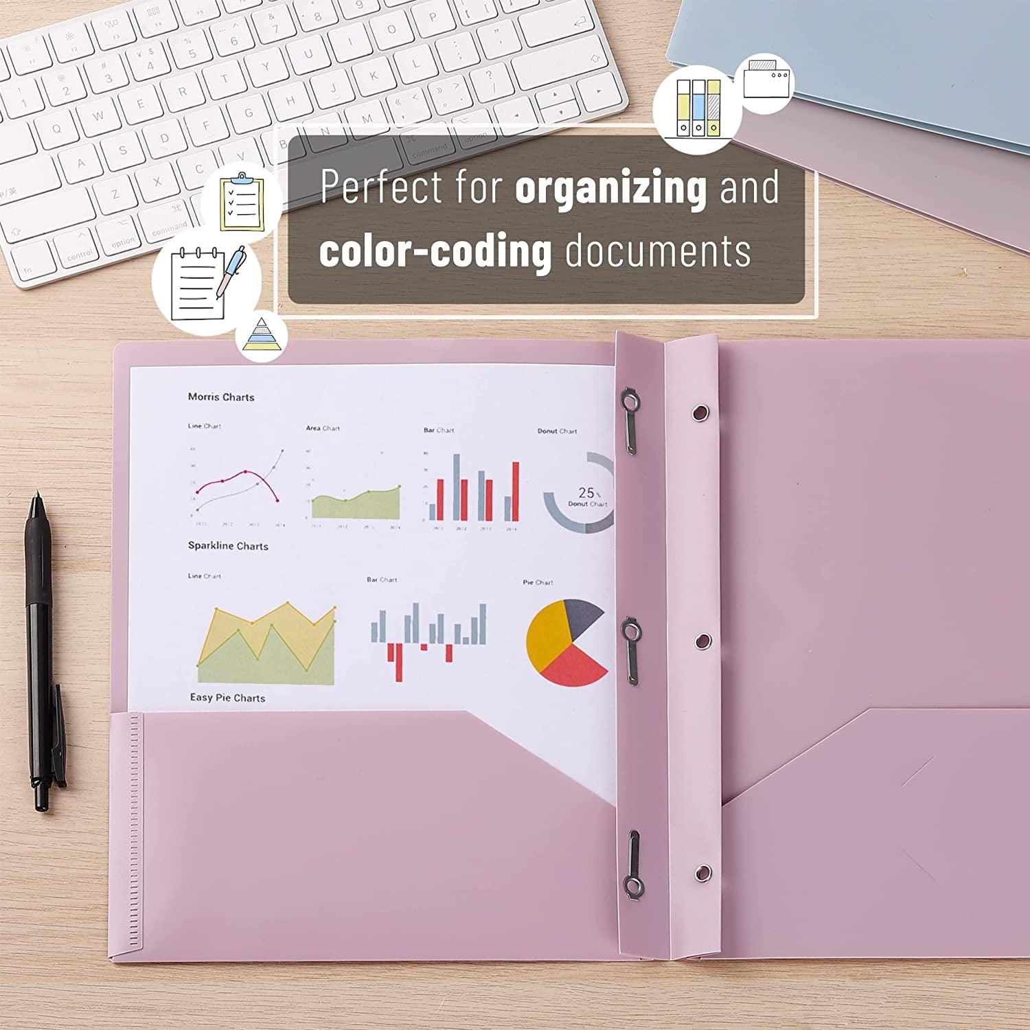 Mr. Pen- Plastic Folders with Pockets and Prong, 5 Pack, Muted Pastel Colors