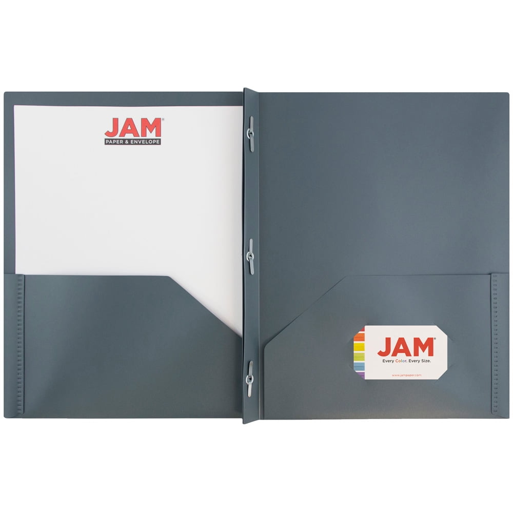JAM Paper Plastic School POP Folders with Metal Fastener Clasps, Gray, 6 per Pack