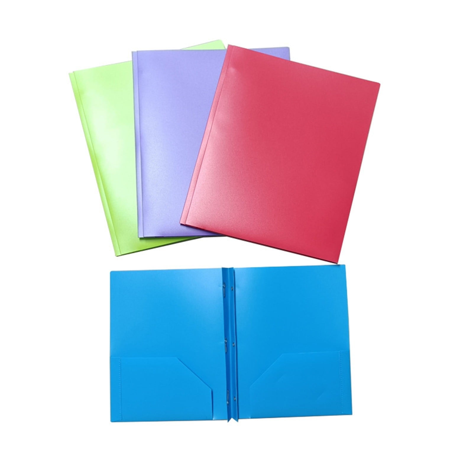 DJJGXAN Plastic Pockets Folders with Brads Folders with Pockets and Prongs 2-Pocket Folder with Fasteners, Fit Letter Size Paper, Use for School Office Home Business (Blue)